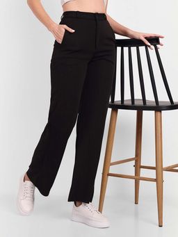 BROADSTAR - Women Black Smart Solid High Rise Pant
