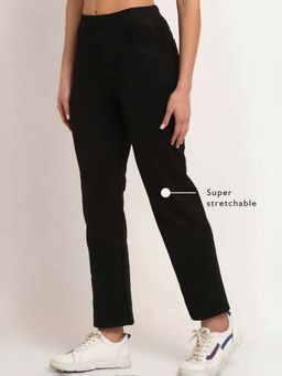 BROADSTAR - Women Black Straight Fit High Rise Easy Wash Pant