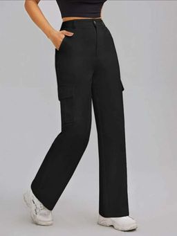 BROADSTAR - Women Black Straight Fit High-Rise Easy Wash Trouser