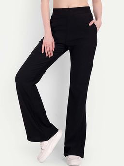 BROADSTAR - Women Black High Rise Stretchable Flared Corduroy Pant
