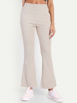 BROADSTAR - Women Light Beige High Rise Stretchable Flared Corduroy Pant