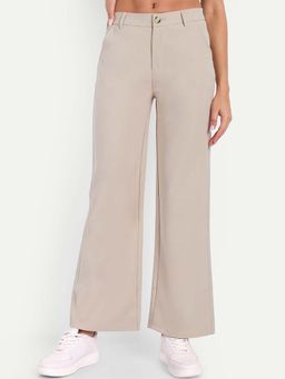 BROADSTAR - Women Beige Smart Loose Fit High Rise Easy Wash Pant