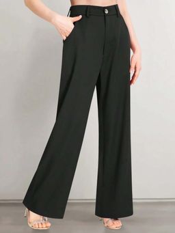 BROADSTAR - Women Black Smart Loose Fit High Rise Easy Wash Pant