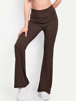 BROADSTAR - Women Brown Smart Flared High Rise Easy Wash Pant