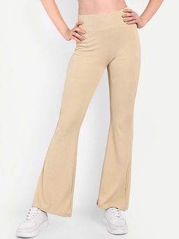 BROADSTAR - Women Beige Smart Flared High Rise Easy Wash Pant