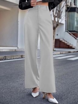 BROADSTAR - Women Grey Smart High Rise Easy Wash Wide Leg Pant