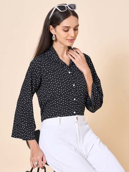 Style Quotient - Women Polyester Polka Dots Black Casual Shirt