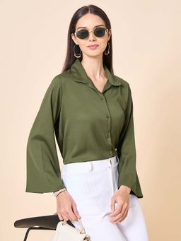 Style Quotient - Women Polyester Solid Olive Shirt