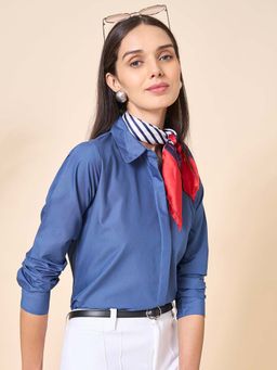 Style Quotient - Women Polycotton Solid Blue Formal Shirt