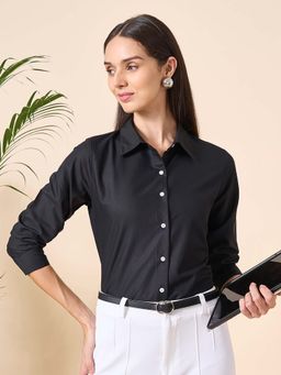 Style Quotient - Women Polycotton Solid Black Formal Shirt