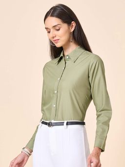 Style Quotient - Women Polycotton Solid Olive Formal Shirt