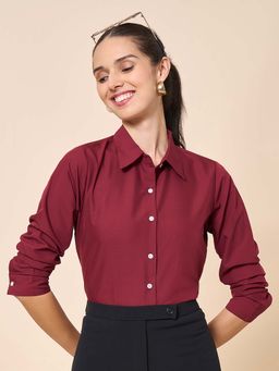 Style Quotient - Women Polycotton Solid Maroon Formal Shirt