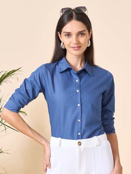 Style Quotient - Women Blue Polycotton Solid Formal Shirt