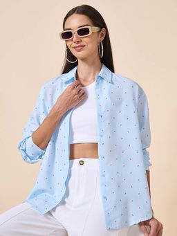 Style Quotient - Women Polyester Printed Blue Shirt