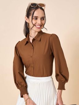 Style Quotient - Women Polycotton Solid Brown Shirt