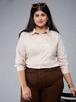 Style Quotient - Women Polycotton Beige Solid Formal Shirt