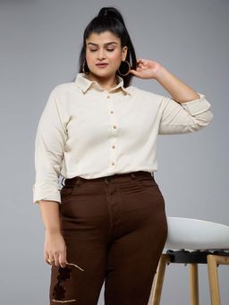 Style Quotient - Beige Women Polycotton Solid Formal Shirt