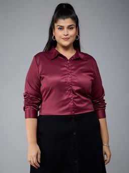 Style Quotient - Women Satin Solid Maroon Formal Shirt
