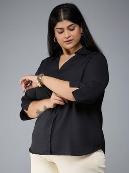 Style Quotient - Women Polyester Solid Black Formal Shirt