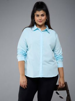 Style Quotient - Women Polycotton Solid Formal Blue Shirt
