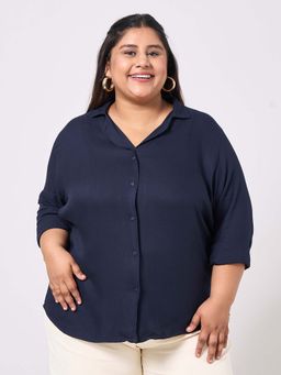 Style Quotient - Women Viscose Rayon Solid Navy Blue Shirt