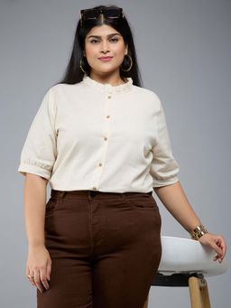 Style Quotient - Women Cotton Solid Beige Formal Shirt