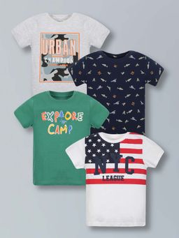 PLUM TREE - Boy's Pure Cotton Graphic Printed Round Neck T-Shirts (Pack of 4)