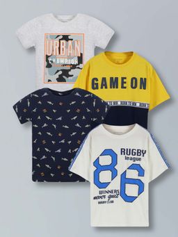 PLUM TREE - Boys Pure Cotton Graphic Printed Round Neck T-Shirts (Pack of 4)