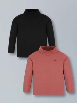 PLUM TREE - Girls Multi-Color Pure Cotton Turtle Neck T-Shirts (Pack of 2)