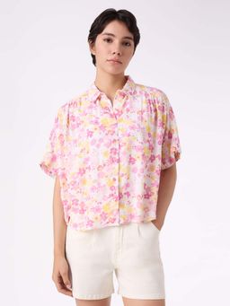 Pepe Jeans - Women Floral Half Sleeve Pink Shirt
