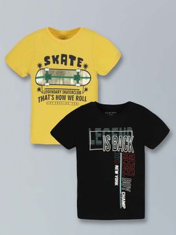 PLUM TREE - Boy's Pure Cotton Printed Round Neck T-Shirts (Pack of 2)