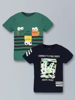 PLUM TREE - Boy's Pure Cotton Graphic Printed Round Neck T-Shirts (Pack of 2)