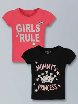 PLUM TREE - Girls Pure Cotton Typography Round Neck T-Shirts (Pack of 2)