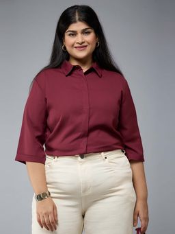 Style Quotient - Women Polyester Solid Maroon Formal Shirt