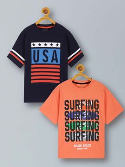 PLUM TREE - Typography Printed Round Neck Oversized T-Shirts (Pack of 2)