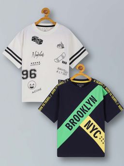 PLUM TREE - Boys Pure Cotton Typography Printed Round Neck Oversize T-Shirts (Pack of 2)