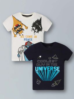 PLUM TREE - Boys Pure Cotton Multi-Color Graphic Printed Round Neck T-Shirts (Pack of 2)