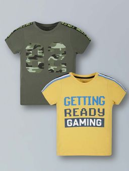 PLUM TREE - Boys Pure Cotton Printed Round Neck T-Shirts (Pack of 2)