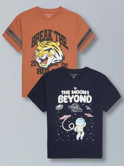 PLUM TREE - Graphic Printed Round Neck Glow In Dark T-Shirts (Pack of 2)