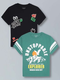 PLUM TREE - Boys Pure Cotton Printed Round Neck Regular T-Shirts (Pack of 2)