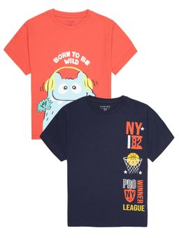 PLUM TREE - Boys Pure Cotton Printed Round Neck Half Sleeve T-Shirts (Pack of 2)