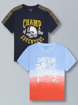 PLUM TREE - Boys Pure Cotton Printed Regular Round Neck T-Shirts (Pack of 2)