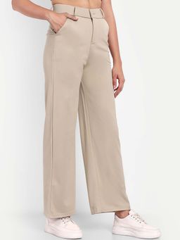 BROADSTAR - Women Cream High-Rise Easy Wash Parallel Trouser