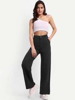 BROADSTAR - Women Black Loose Fit High-Rise Easy Wash Parallel Trouser