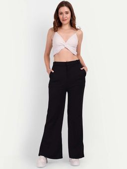 BROADSTAR - Women Black Smart Flared High Rise Easy Wash Bootcut Trouser