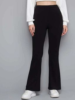 BROADSTAR - Women Black Smart Flared High-Rise Easy Wash Bootcut Trouser