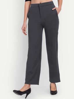 BROADSTAR - Women Grey Smart Straight Fit High-Rise Easy Wash Parallel Trouser