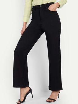 BROADSTAR - Women Black Smart Straight Fit High-Rise Easy Wash Formal Trouser
