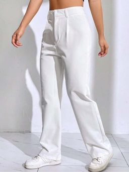 BROADSTAR - Women White Regular Fit High-Rise Easy Wash Parallel Trouser