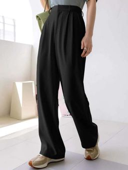 BROADSTAR - Women Black Pleated Korean Pant